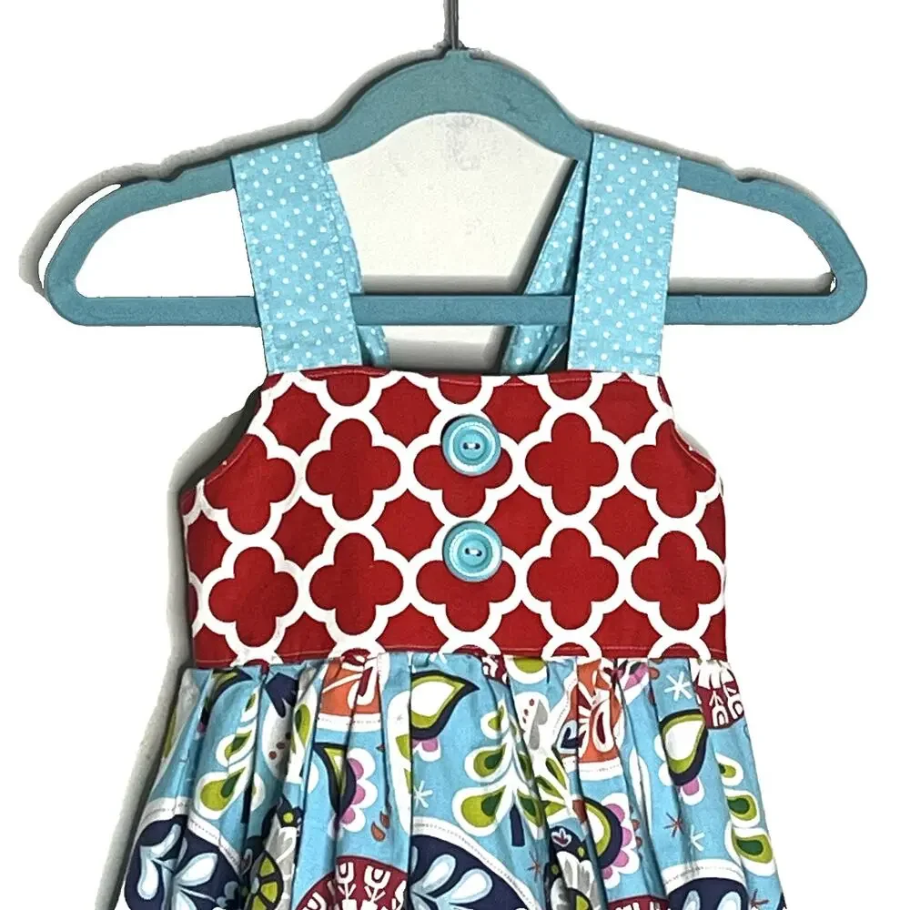 Handmade Girls Dress Jumper Size 3-4 Red White Bodice Christmas Theme Full Skirt